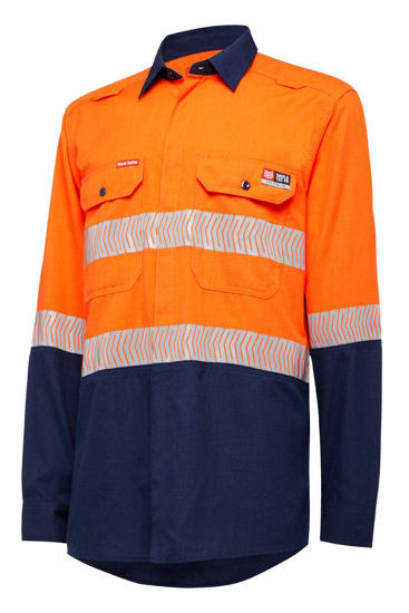 Picture of Hard Yakka Shieldtec Lenzing Fr Hi-Visibility Two Tone Long Sleeve Open Front Shirt With Tape Y04370